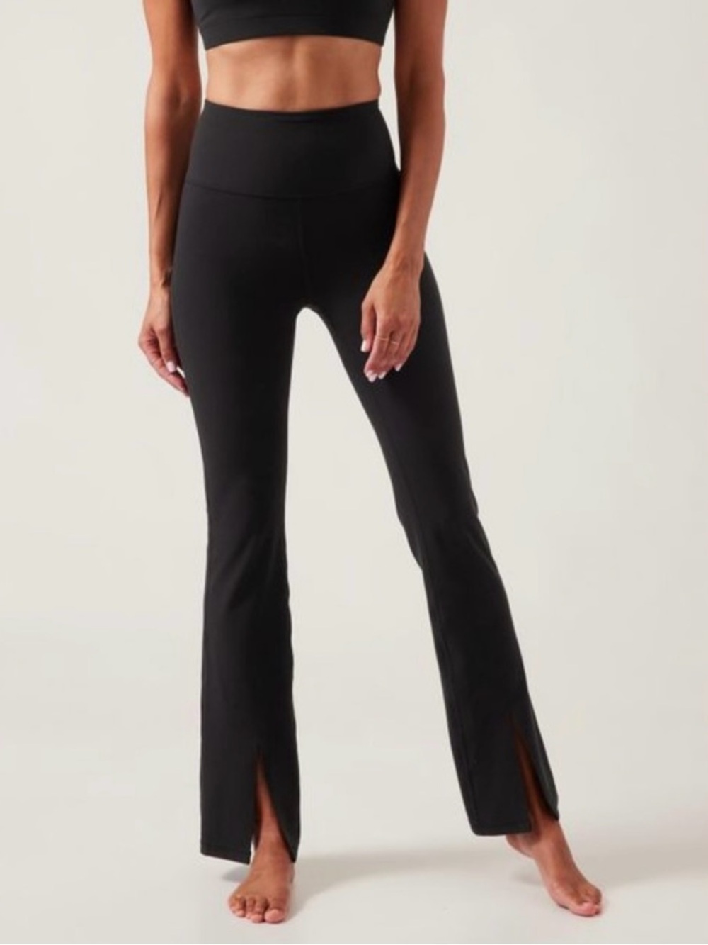 Athleta Black High-Rise Flared Leggings with Front Slit